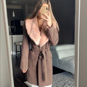 Genuine Rabbit fur and wool gingham Bebe jacket